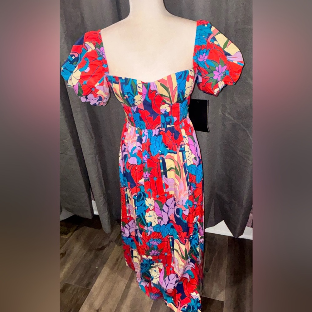 NWOT Tuckernuck Climbing Cosmos Valerie Midi Dress Size 6 Cotton Floral Tropical - Picture 4 of 16